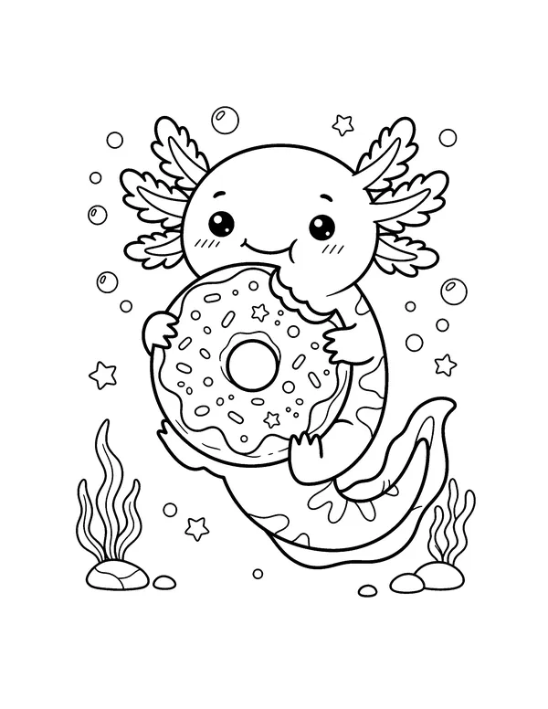 Axolotl Eating a Donut coloring page