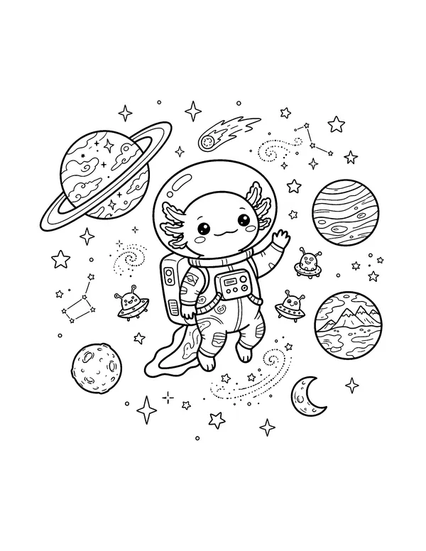 Axolotl Astronaut in Space coloring page