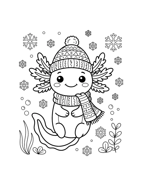 Axolotl in a Hat and Scarf coloring page