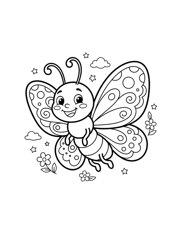 Smiling Cartoon Butterfly coloring page