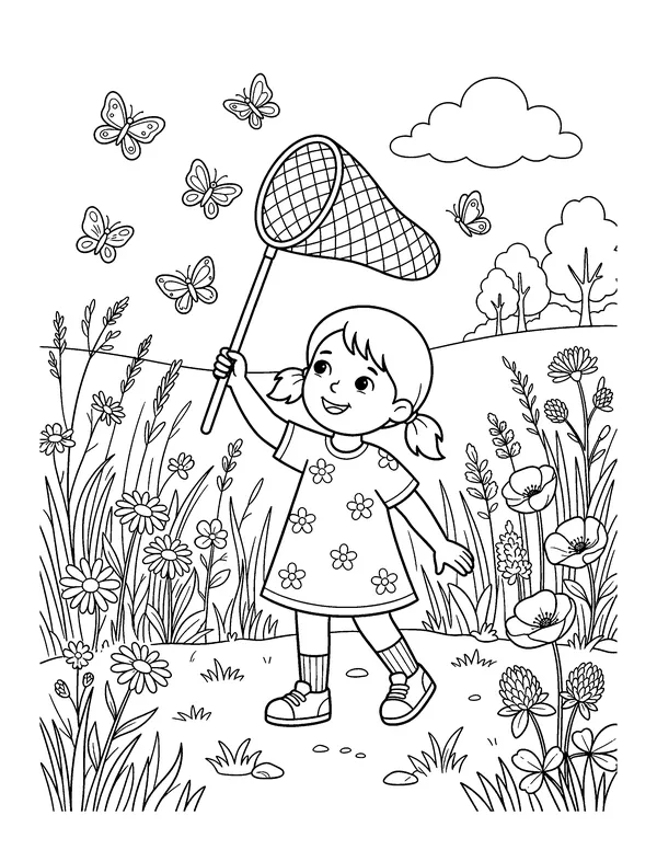 Girl with a Butterfly Net coloring page