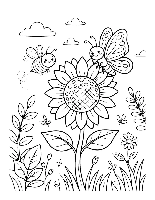 Butterfly on a Sunflower coloring page