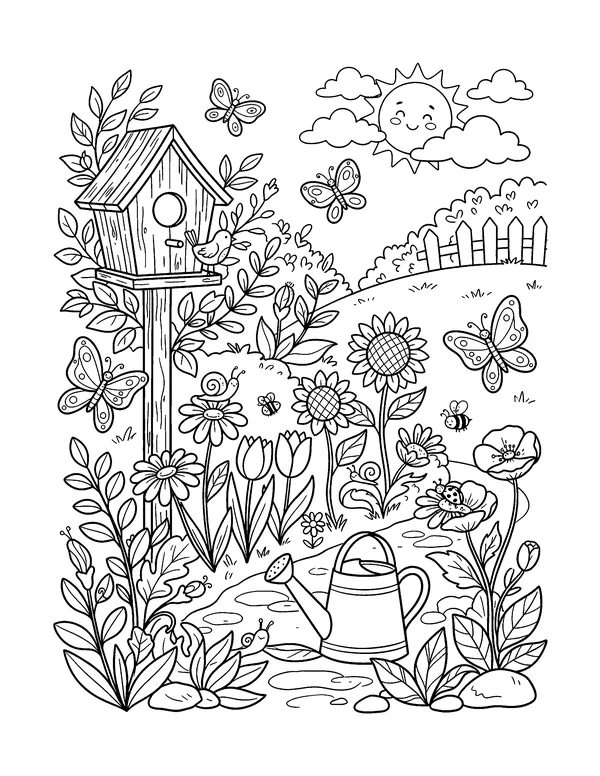 Butterfly Garden Scene coloring page