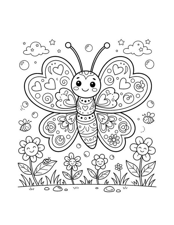 Heart-Wing Butterfly coloring page