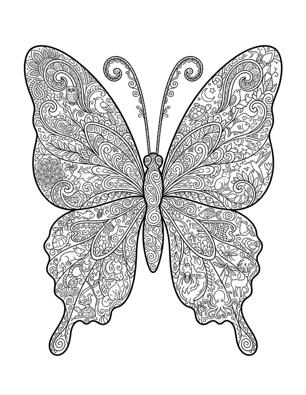 Zentangle Butterfly coloring page