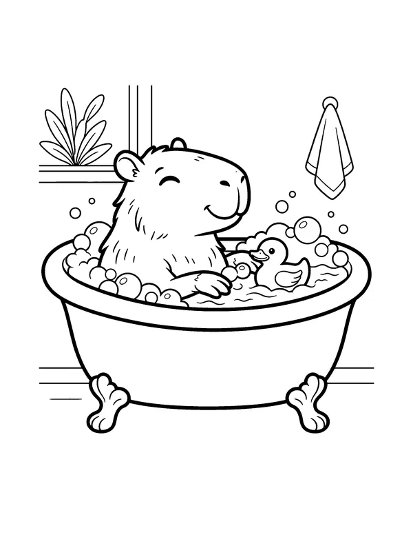 Capybara in a Bubble Bath coloring page