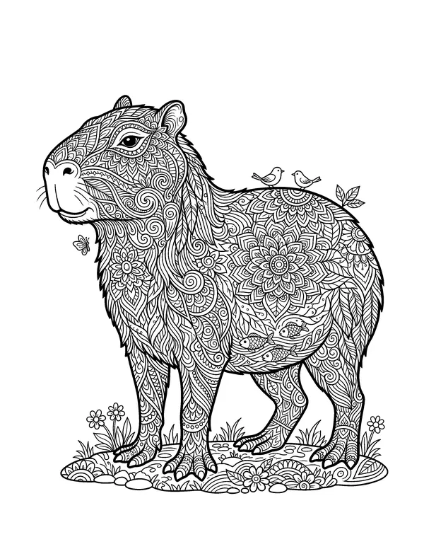 Mandala Capybara for Adults coloring page