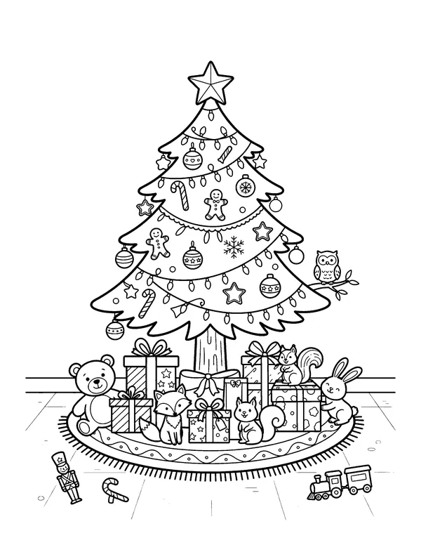 Christmas Tree with Presents coloring page