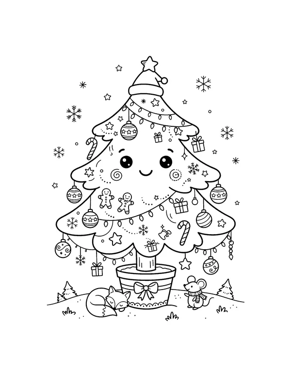 Kawaii Christmas Tree coloring page