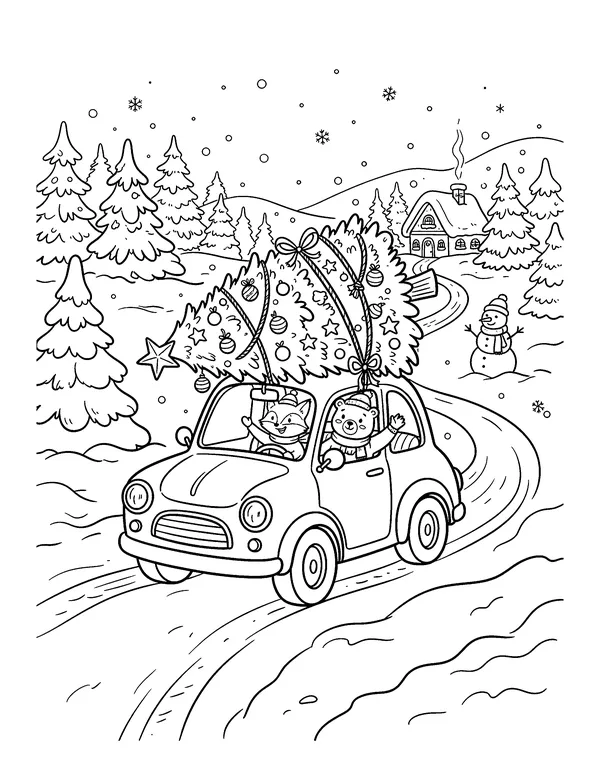 Bringing Home the Christmas Tree coloring page