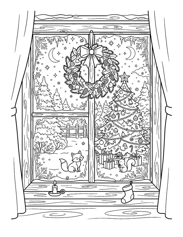 Christmas Tree Through a Frosty Window coloring page