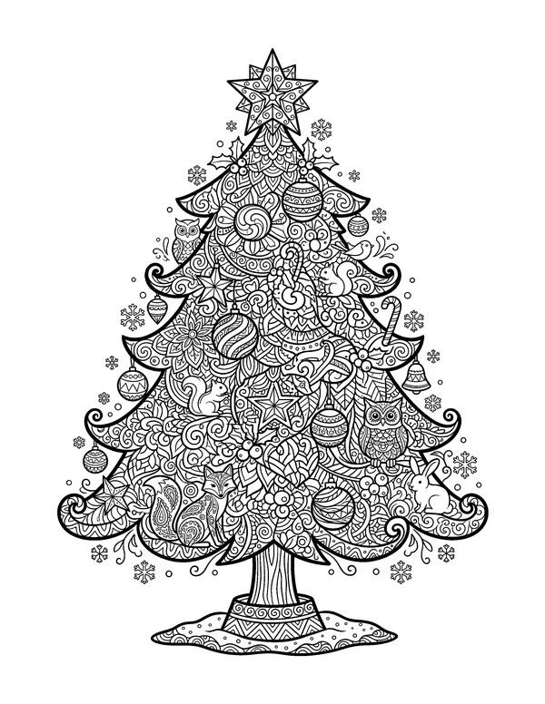 Christmas Tree Mandala for Adults coloring page