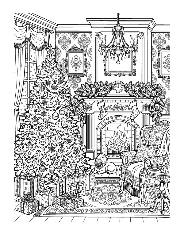 Victorian Christmas Parlor coloring page