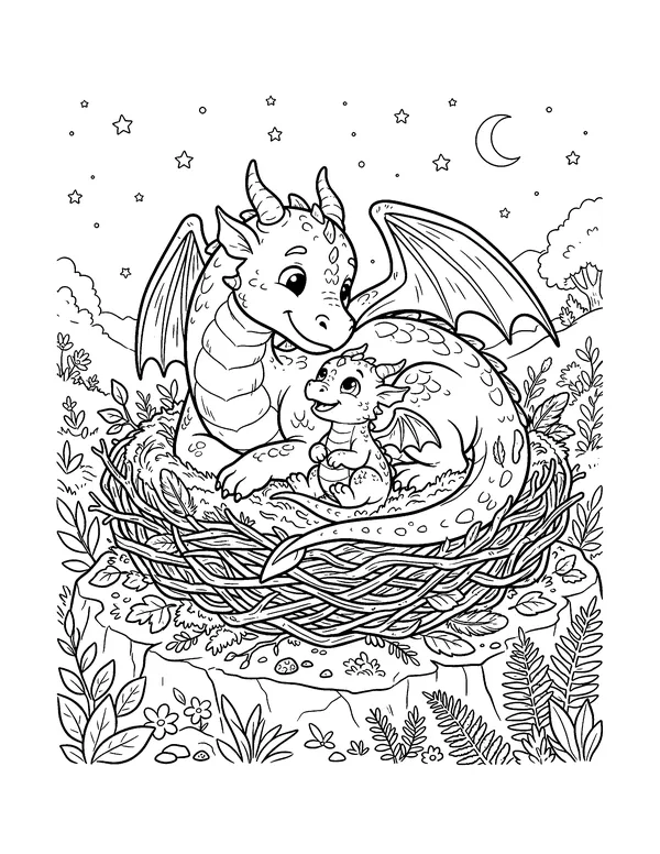 Mother Dragon and Baby coloring page