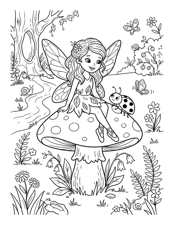 Fairy on a Mushroom coloring page