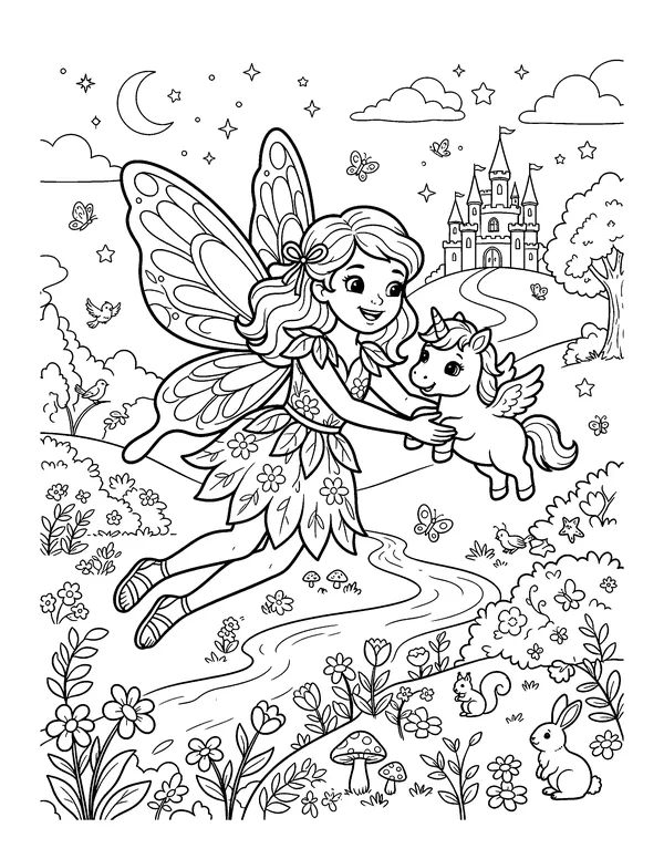 Fairy and Baby Unicorn coloring page
