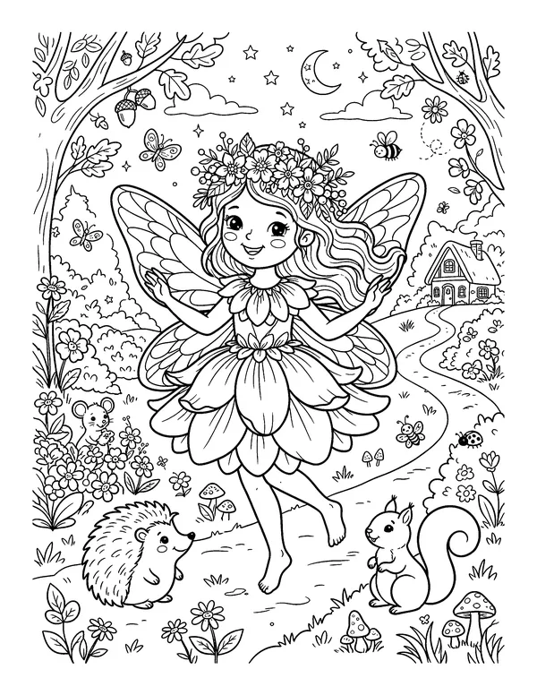 Fairy with a Flower Crown coloring page