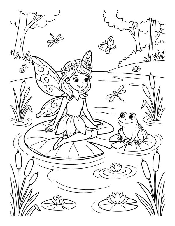 Fairy on a Lily Pad coloring page