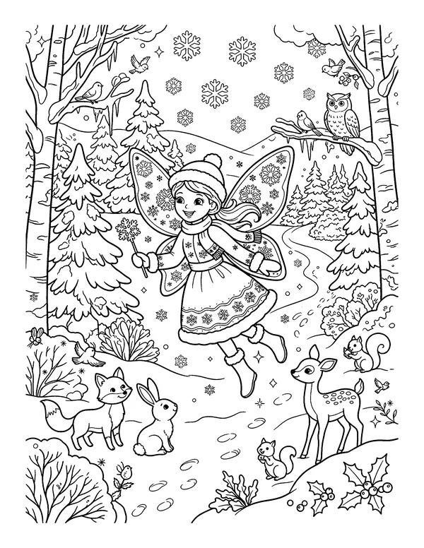 Winter Snowflake Fairy coloring page