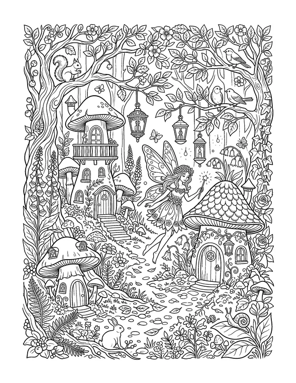 Enchanted Fairy Forest coloring page
