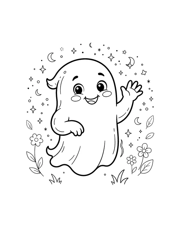 Waving Friendly Ghost coloring page