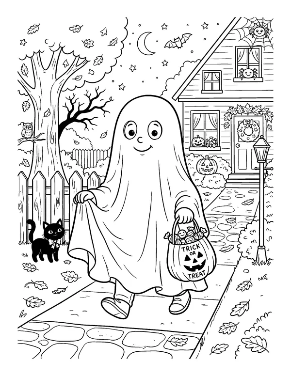 Kid in a Bedsheet Ghost Costume coloring page