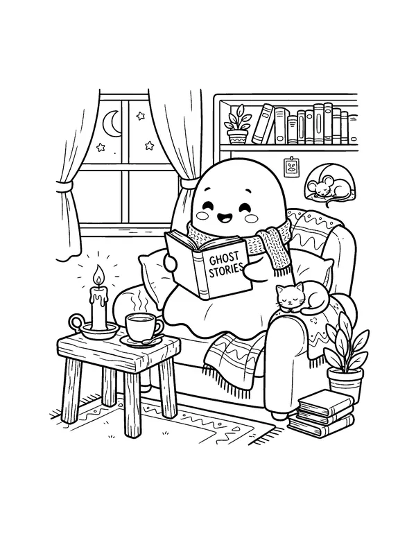 Ghost Reading Ghost Stories coloring page