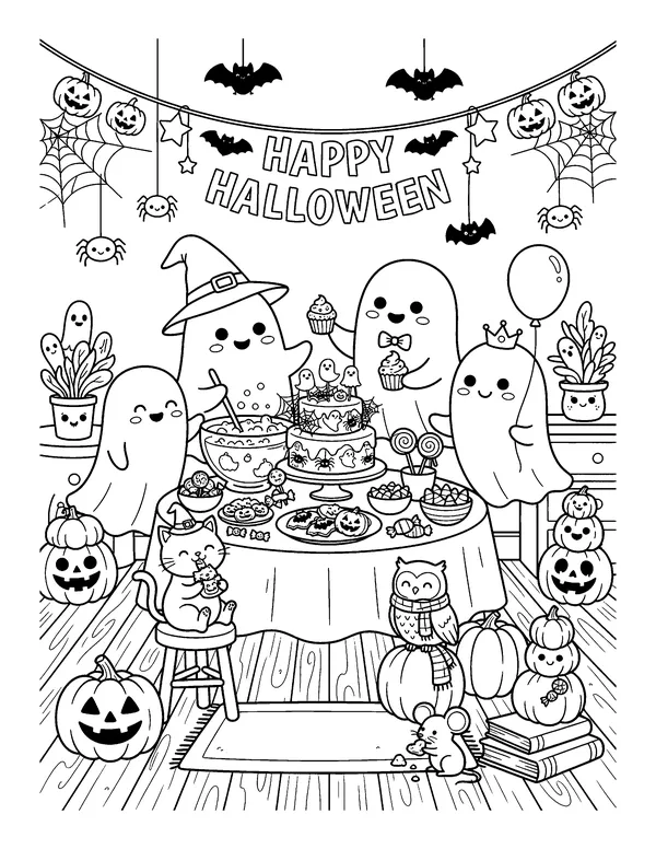 Ghost Halloween Party coloring page