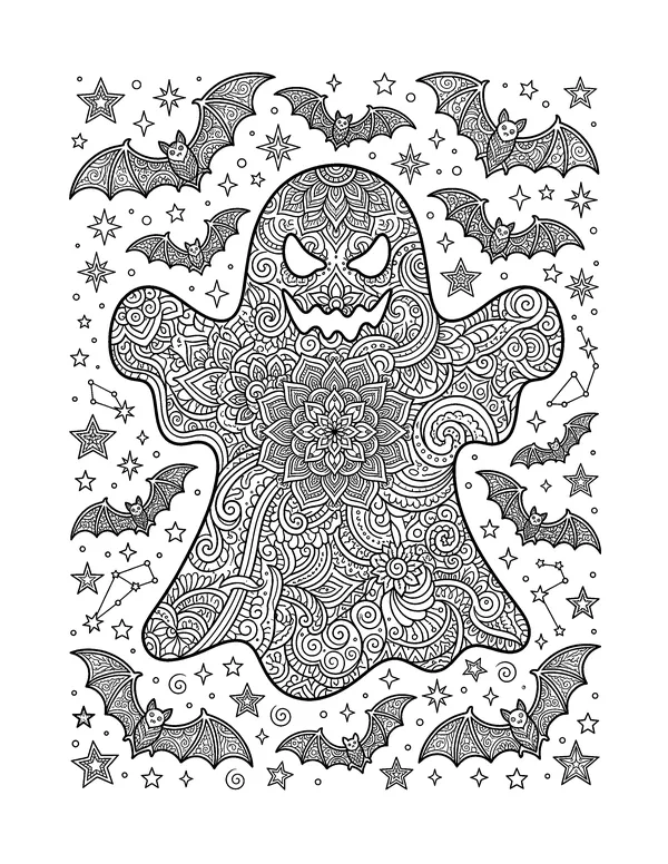 Ghost Mandala for Adults coloring page