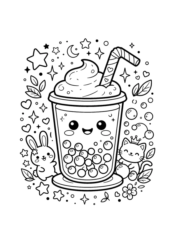Kawaii Bubble Tea coloring page