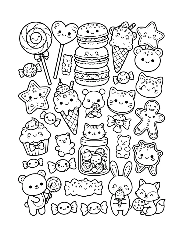 Kawaii Candy and Sweets coloring page