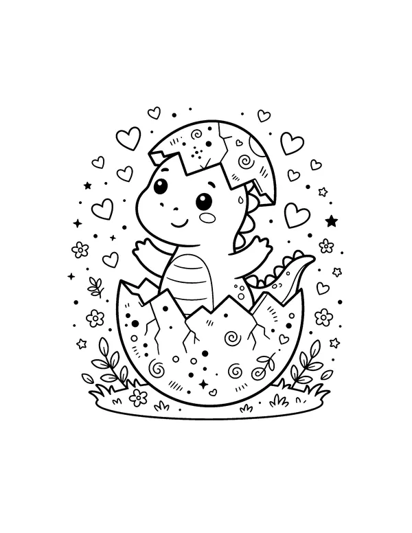 Kawaii Dinosaur Hatching coloring page