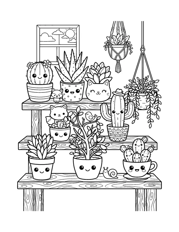 Kawaii House Plants coloring page