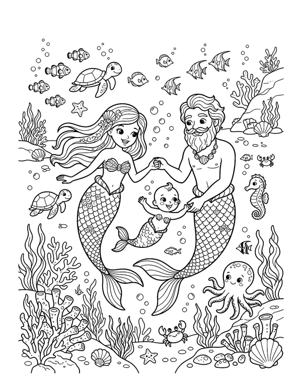 Mermaid Family coloring page