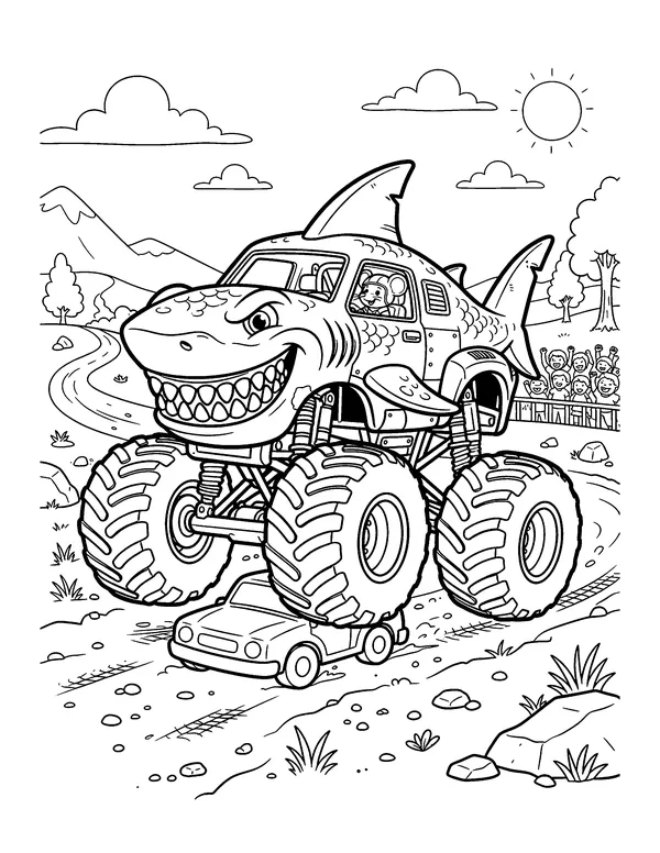 Shark Monster Truck coloring page