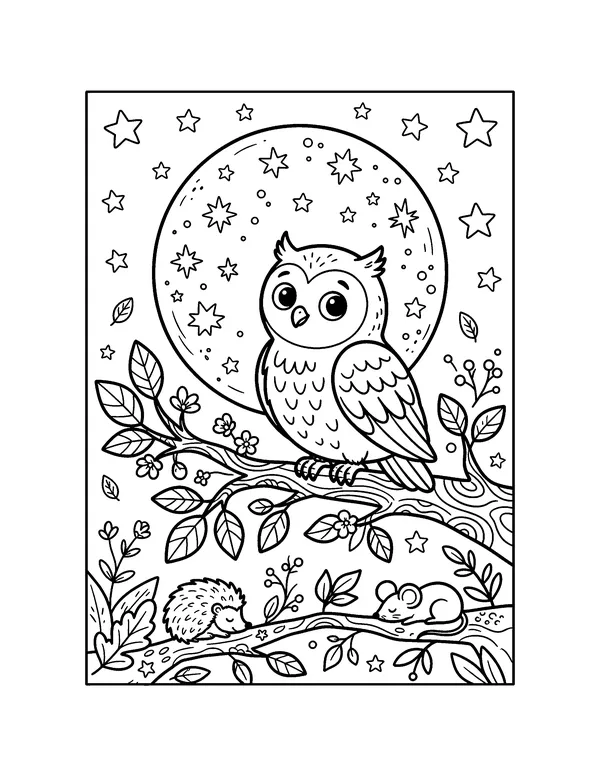 Owl Under the Full Moon coloring page