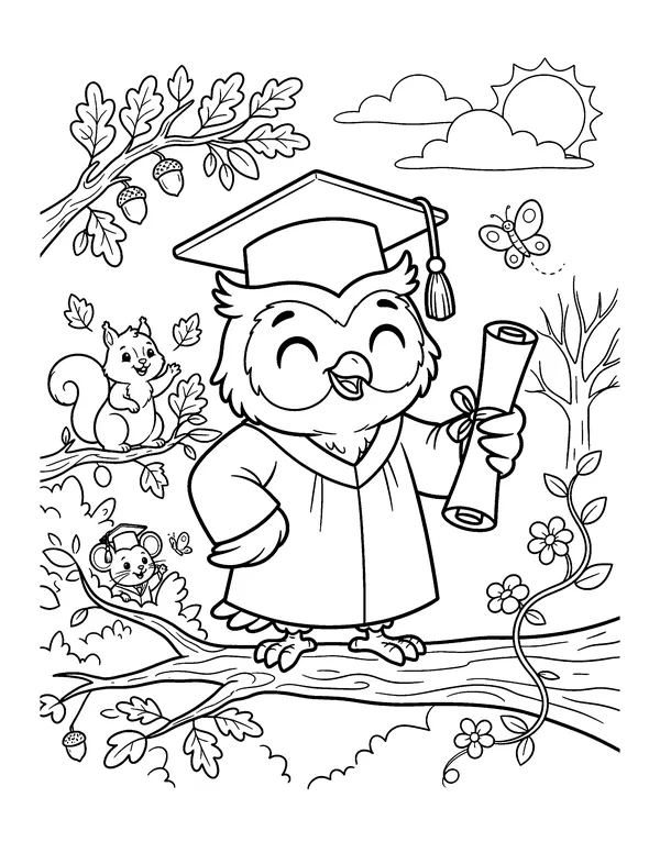 Graduation Owl coloring page