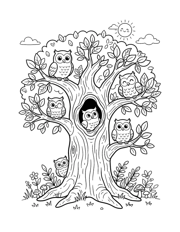 Owl Tree coloring page
