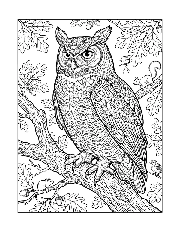 Realistic Great Horned Owl coloring page