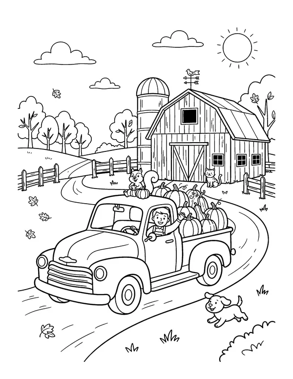 Pumpkin Truck at the Farm coloring page