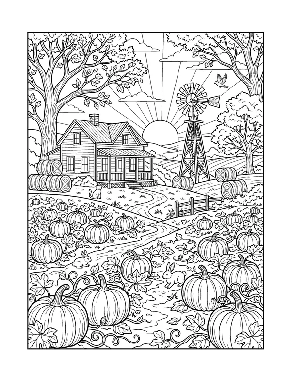 Pumpkin Farm Landscape coloring page