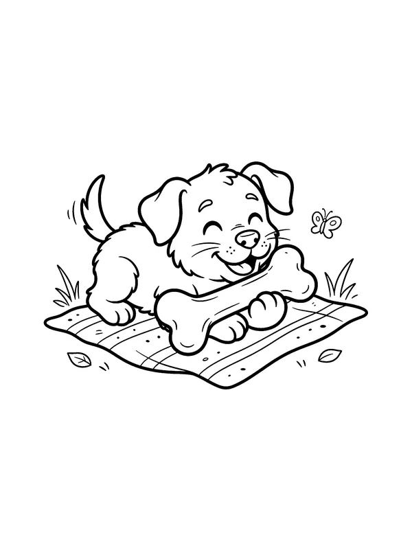 Puppy Chewing a Bone coloring page