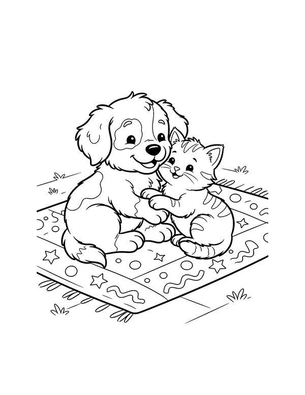 Puppy and Kitten Best Friends coloring page
