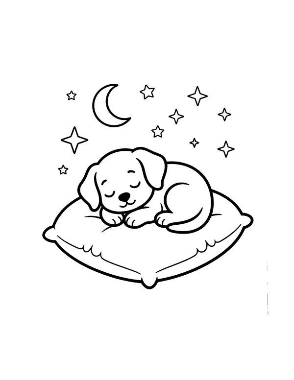 Puppy Sleeping on a Pillow coloring page