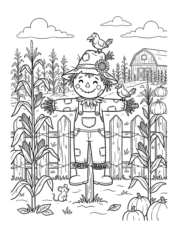 Scarecrow in a Corn Field coloring page