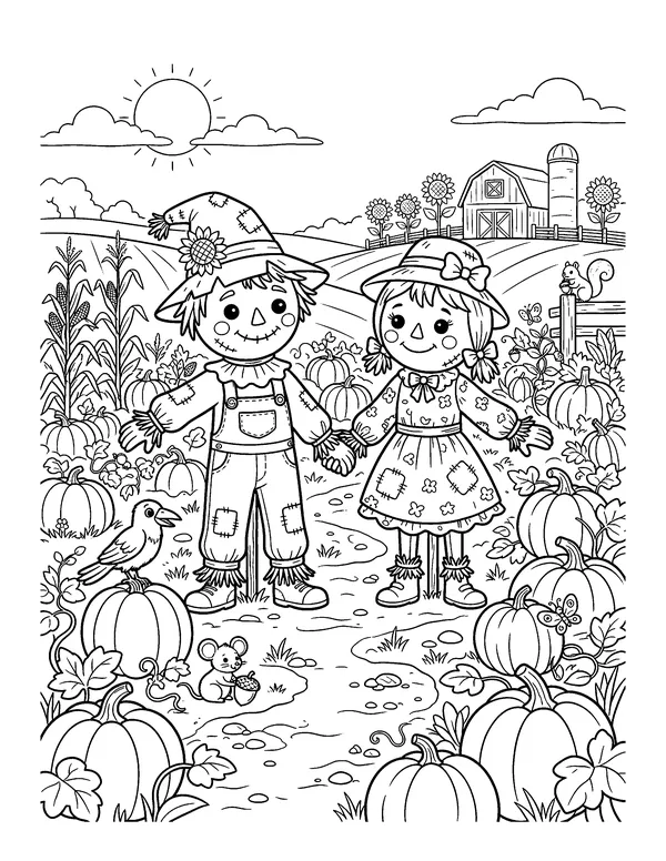 Two Scarecrow Friends coloring page