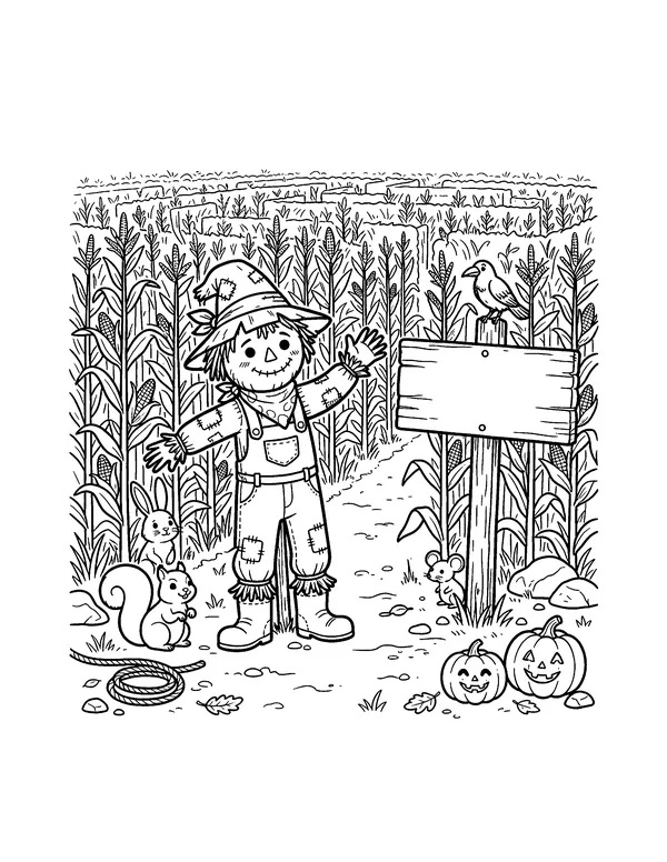 Scarecrow at the Corn Maze coloring page