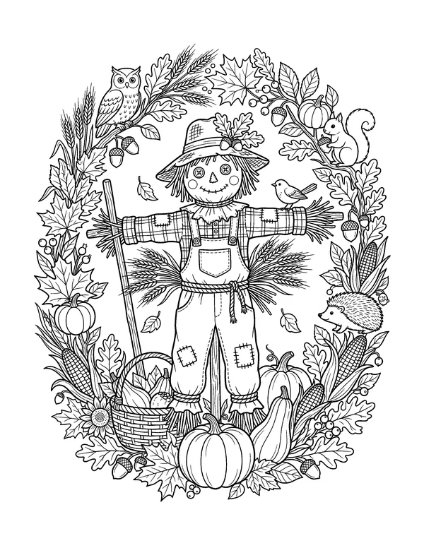 Scarecrow Harvest Wreath coloring page