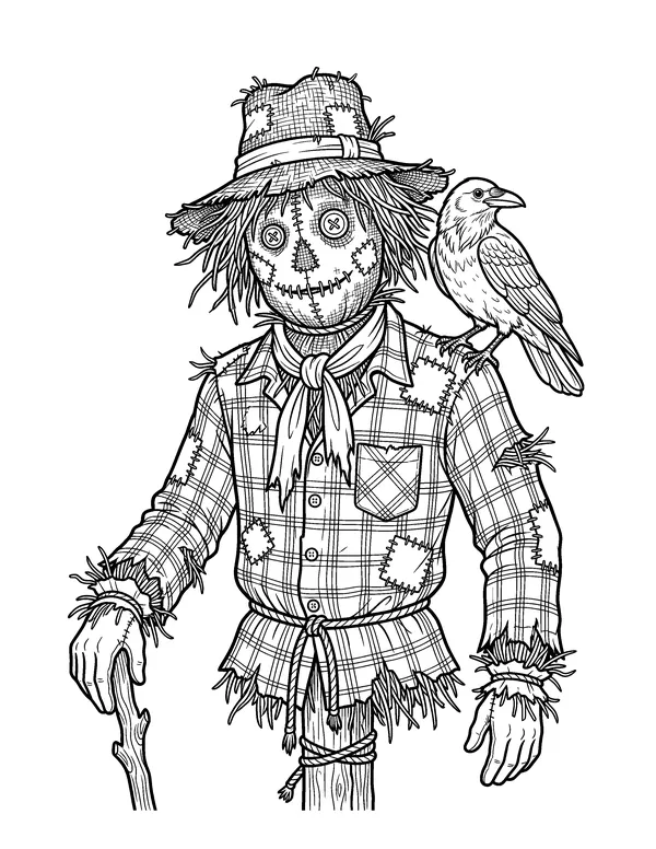 Rustic Scarecrow Portrait coloring page