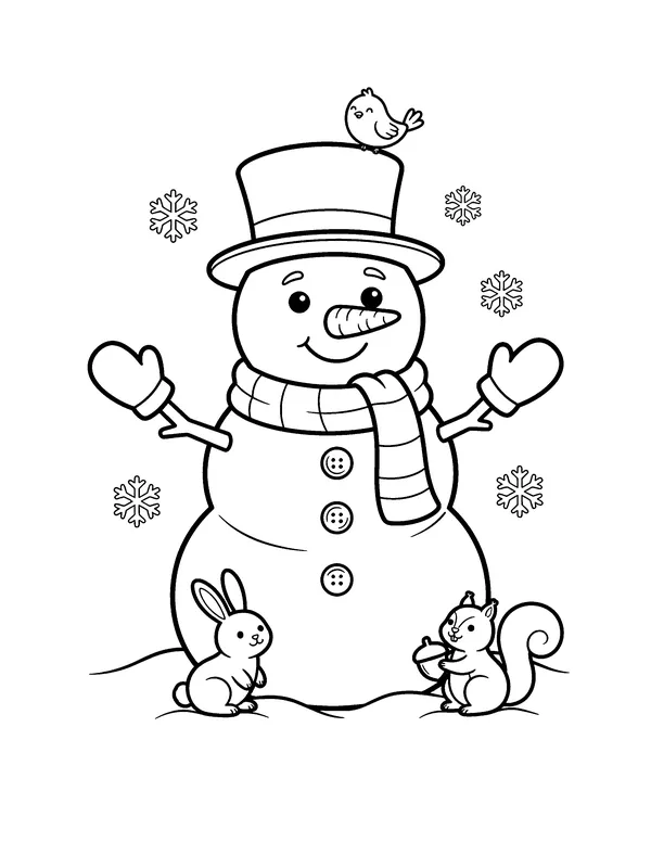Simple Snowman in a Top Hat coloring page